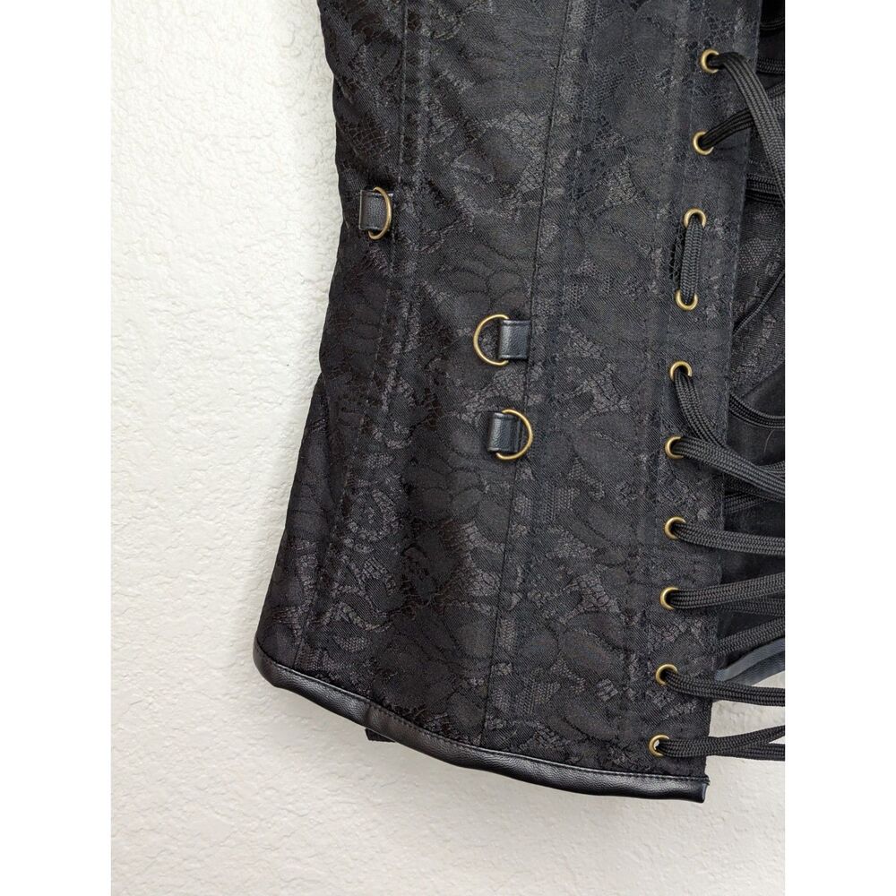 NWT Charmain Black Over Bust Gothic Steampunk Corset Sz L Lace Faux Leather Dark - Picture 6 of 9